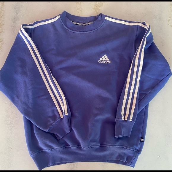 adidas Originals | Sweaters | Vintage Adidas Oversized Purple 9s 3 Stripe  Sweatshirt | Poshmark